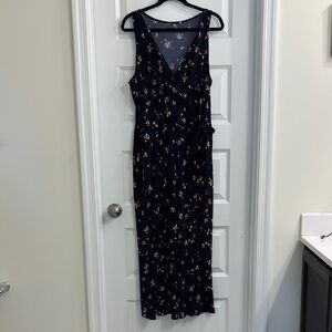 Kaileigh Dark Blue Floral Cropped Jumpsuit